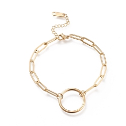 Oro 304 de enlace de acero inoxidable de las pulseras, con cadenas de clip, anillo, dorado, 6-7/8 pulgada (17.5 cm)