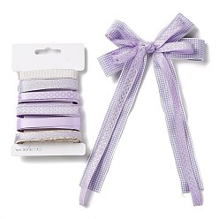 Chardon 18 yards 6 styles ruban en polyester, pour le bricolage fait main, nœuds de cheveux et décoration de cadeaux, palette de couleurs violettes, chardon, 3/8~1/2 pouces (9~12 mm), environ 3 mètres/style