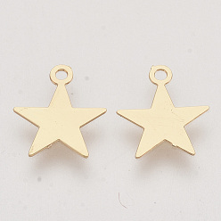 Light Gold Brass Pendants, Etched Metal Embellishments, Long-Lasting Plated, Star, Blank Stamping Tag, Light Gold, 10.5x9x0.3mm, Hole: 1mm