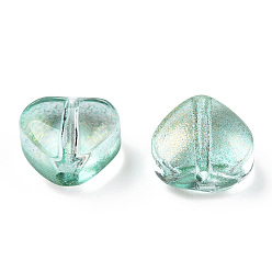 Aigue-marine Perles de verre peintes par pulvérisation transparent, avec de la poudre de paillettes, cœur, aigue-marine, 6x6x4mm, Trou: 0.7mm