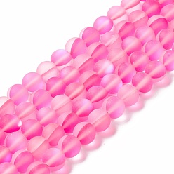 Deep Pink Synthetic Moonstone Beads Strands, Frosted, Round, Deep Pink, 8mm, Hole: 1mm, about 43~47pcs/strand, 14.37''~15.08''(36.5~38.3cm)
