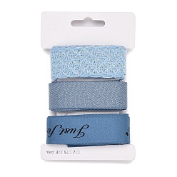 Bleu Acier 9 yards 3 styles ruban en polyester, pour le bricolage fait main, nœuds de cheveux et décoration de cadeaux, palette de couleurs bleu ciel, bleu acier, 1~1-1/8 pouces (25~28 mm), environ 3 mètres/style