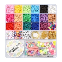 Mixed Color DIY Jewelry Making Kits, including Polymer Clay & Acrylic Beads, Brass Rings & Earring Hooks, Zinc Alloy Clasps, Iron Tips, Stainless Steel Tweezers & Scissor, Elastic Crystal Thread, Mixed Color