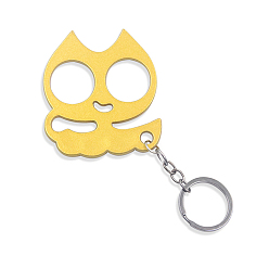 Yellow Alloy Cat Head Shape Defense Keychain, Window Glass Breaker Charm Keychain with Iron Findings, Yellow, 60x53mm