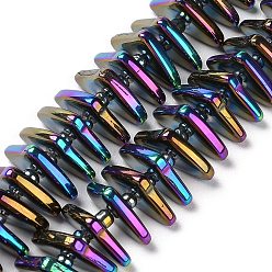 Indigo Electroplate Glass Beads Strands, Triangle, Indigo, 9x15.5~16x2.8~3mm, Hole: 1mm, about 119~131pcs/strand, 24.21''~24.41''(61.5~62cm)