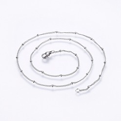 Stainless Steel Color 304 Stainless Steel Curb Chain Necklaces, Twisted Chains, with Beads & Lobster Claw Clasps, Stainless Steel Color, 17.7 inch(45cm), 1.4~2x2mm