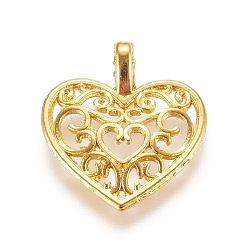 Golden Zinc Alloy Open Back Bezel Pendants, For DIY UV Resin, Epoxy Resin, Pressed Flower Jewelry, Heart, Golden, 16x14.5x3mm, Hole: 1.5mm