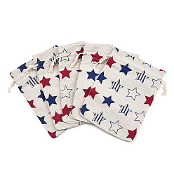 Colorful Polycotton(Polyester Cotton) Packing Pouches Drawstring Bags, with Printed Star, Colorful, 18x13cm