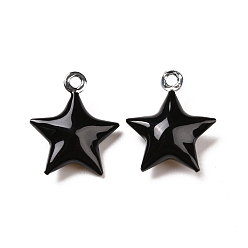 Noir Laiton émail pendentifs, platine, étoiles, noir, 14.5x12.5x4.5mm, Trou: 1.2mm