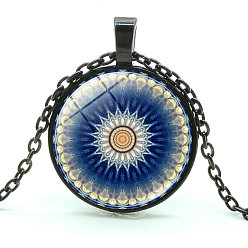 Azul Medio Collar con colgante de cúpula de flor de cristal, joyas de aleación para mujer, azul medio, 17.72~20.87 pulgada (45~53 cm)