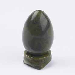 Jade Natural Xinyi Jade/Chinese Southern Jade Display Decorations, with Base, Egg Shape Stone, 56mm, Egg: 47x30mm