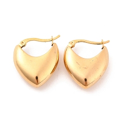 Doré  Placage sous vide 304 boucles d'oreilles créoles en forme de cœur en acier inoxydable pour femmes, or, 23.5x20x8mm, pin: 0.7 mm