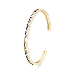 Лиловый Кубический цирконий прямоугольный браслет-манжета с открытой манжетой, золотые латунные украшения для женщин, без никеля , сирень, внутренний диаметр: 2-1/4 дюйм (5.7 см)