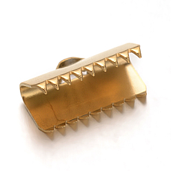 Golden Ion Plating(IP) 304 Stainless Steel Ribbon Crimp Ends, Golden, 7.5x13mm, Hole: 3x1mm