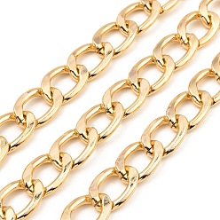 Golden Oxidation Aluminum Cuban Link Chains, Unwelded, with Spool, Golden, 21x15x3mm, about 32.81 Feet(10m)/Roll