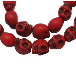 Roja Cráneo de halloween cuentas howlite sintética, teñido, rojo, 12x10x12 mm, Boca: 1 mm, sobre 550 PC / kg