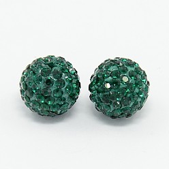 Green Grade A  Rhinestone Beads, Pave Disco Ball Beads, Resin and China Clay, Round, Green, PP9(1.5.~1.6mm), 8mm, Hole: 1mm