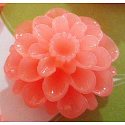 Light Coral Resin Cabochons, Flower, Size: about 15mm in diameter, 8mm thick.