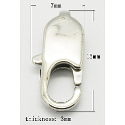 Stainless Steel Color 304 Stainless Steel Lobster Claw Clasps, Size: about 15mm long, 8mm wide, 3mm thick, hole: 2.8x5mm