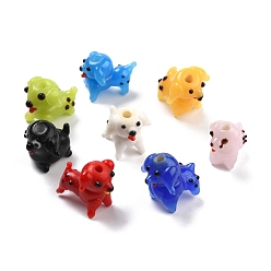 Mixed Color Handmade Lampwork Beads, Cartoon Style, Dog, Mixed Color, 16~19x12~14x13~15mm, Hole: 2.5~2.7mm