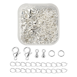 Plata Kit de fabricación de cadena de extremo de bricolaje, incluyendo amuletos y cierres de aleación, extremos de hierro cadenas y anillos de salto, plata, 80 unidades / caja