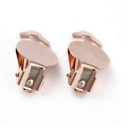 Rose Gold 304 Stainless Steel Clip-on Earring Setting, with Round Flat Pad, Flat Round, Rose Gold, 19.5x12x8.5mm, Hole: 3.3mm, Tray: 12mm