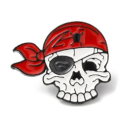 Skull Halloween Theme Enamel Pins, Black Zinc Alloy Brooches for Backpack Clothes, Skull Pirate, 27x32x1.5mm
