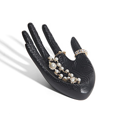 Noir Assiette à bijoux en résine modèle à la main, plateau de rangement pour bagues, , boucle, noir, 160x80mm