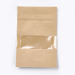 Цвет Древесины Бумажная сумка на молнии из крафт-бумаги, небольшой пакет из крафт-бумаги, закрывающиеся сумки, с окном, деревесиные, 14x9 см, односторонняя толщина: 5.5 мил(0.14мм)