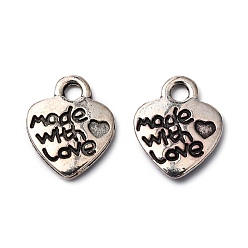 Antique Silver Ideas for Valentines Day Gifts Tibetan Style Alloy Pendants, Cadmium Free & Lead Free, Heart with Made with Love, Antique Silver, 12.2x10x1.8mm, Hole: 2mm