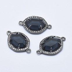 Black Brass Micro Pave Cubic Zirconia Links, with Glass, Faceted, Oval, Gunmetal, Black, 26x16x5mm, Hole: 1.6mm