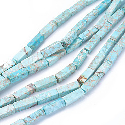 Turquoise Brins de perles de jaspe impérial naturel, cuboïde, teint, turquoise, 13~13.5x4.2~4.5x4.2~4.5mm, Trou: 1.2mm, Environ 30 pcs/chapelet, 15.5 pouces ~ 16.1 pouces (39.5~41 cm)