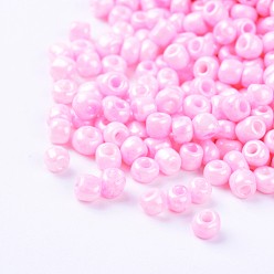 Pink 12/0 perles de rocaille de verre, opaque graine de couleurs, petites perles artisanales pour la fabrication de bijoux bricolage, ronde, trou rond, rose, 12/0, 2mm, Trou: 1mm, environ3333 pcs / 50 g, 50 g / sac, 18sacs/2livres