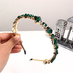 Emerald Glass Rhinestone Hair Bands, Golden Tone Iron Hair Accessories for Women Girls, Emerald, 150x130mm