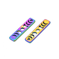 Rainbow Color Ion Plating(IP) 201 Stainless Steel Pendants, Rectangle with Phase of the Moon, Rainbow Color, 26x6x1.5mm, Hole: 2mm