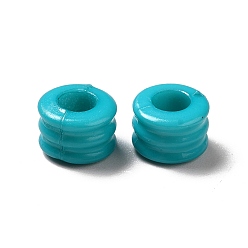 Turquoise Foncé Perles acryliques opaques, colonne rainurée, turquoise foncé, 7x5mm, Trou: 3mm, environ3600 pcs / 500 g