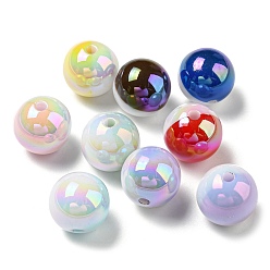 Mixed Color UV Plating Rainbow Iridescent Opaque Acrylic Beads, Two Tone, Round, Mixed Color, 15.5x15.5mm, Hole: 2.5mm