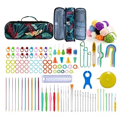 Colorido Bolsa de almacenamiento para kits de tejido diy para principiantes que incluye ganchos de crochet, hilo de poliester, aguja de ganchillo, marcadores de puntadas, colorido, embalaje: 31x11x9.5 cm