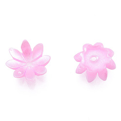 Pink Resin Imitation Pearl Bead Caps, Multi-Petal, Flower, Pink, 10x10x3mm, Hole: 1mm