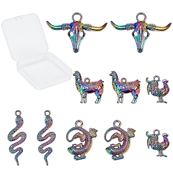 Rainbow Color SUNNYCLUE 10Pcs 5 Styles Plated Alloy Pendants, Cadmium Free & Lead Free, Gecko & Cock Alpaca & Snake, Rainbow Color, 2pcs/style