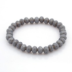 Gray Faceted Opaque Solid Color Crystal Glass Rondelle Beads Stretch Bracelets, Gray, 68mm