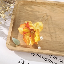 Oro Horquillas de pelo de flores de simulación, horquilla nupcial de boda, accesorios para el cabello con pinza para el cabello en forma de u, oro, 110x70 mm