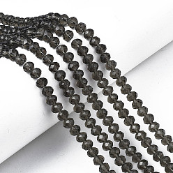 Gris Chapelets de perles en verre, facette, rondelle, grises , 6x5mm, Trou: 1mm, Environ 85~88 pcs/chapelet, 16.1~16.5 pouce (41~42 cm)