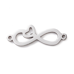 Stainless Steel Color 304 Stainless Steel Links, Infinity with Heart, Stainless Steel Color, 10.5x26.5x1.5mm, Hole: 1.2mm