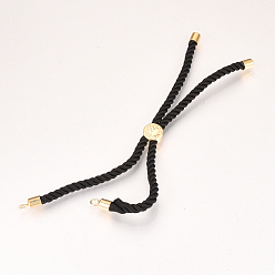 Real 18K Gold Plated Nylon Cord Bracelet Making, with Brass Findings, Long-Lasting Plated, Slider Bracelets, Flat Round, Black, Real 18K Gold Plated, 3-7/8 inch~5-1/8 inch(100~130mm), 3mm