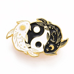 Black Double Fish and Great Harmony Enamel Pin, Animal Alloy Badge for Backpack Clothes, Golden, Black, 24.5x36.5x1.7mm, Pin: 1.2mm