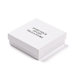 Blanc Boîtes d'emballage de bijoux en carton, avec une éponge à l'intérieur, pour les bagues, petites montres, , Des boucles d'oreilles, , carré avec des mots, blanc, 9.15x9.15x2.9 cm