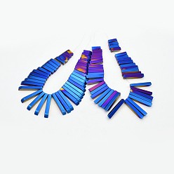 Blue Plated Electroplated Non-magnetic Synthetic Hematite Graduated Bead Strands, Rectangle, Blue Plated, 10~30x4x4mm, Hole: 1mm, about 41pcs/strand, 7 inch
