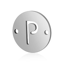 Letter P Connecteurs de liens en acier au titane, plat rond avec la lettre, couleur inox, letter.p, 12x0.8mm, Trou: 0.8mm