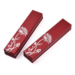 Brique Rouge Boîtes d'ensemble de bijoux en carton, fleur de vie imprimée à l'extérieur et éponge noire à l'intérieur, rectangle, firebrick, 22.4x4.9x3.4 cm